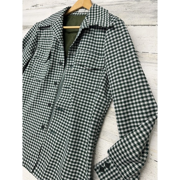 Vintage Women's Medium Sweater Jacket Shacket Green White Houndstooth Button Up - Picture 2 of 7